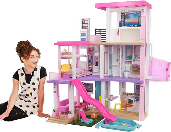 Barbie DreamHouse, casa de muñecas con más de 75 muebles y accesorios de juguete y 10 áreas de juego, luces y sonidos, ascensor accesible para sillas de ruedas