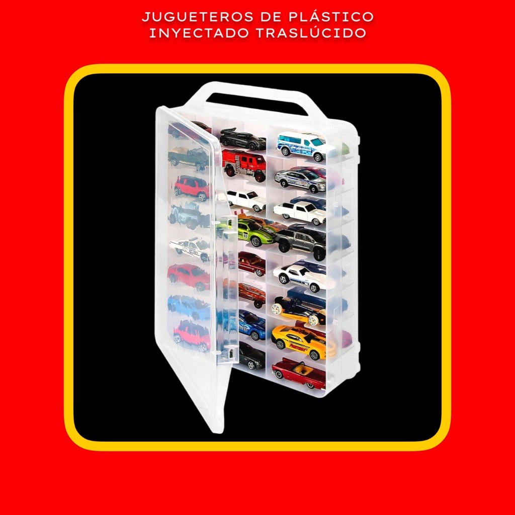 Almacenamiento de doble cara para autitos de juguete Hotwheels, Matchbox, Burago, y de otras marcas: el estuche de almacenamiento transparente tiene un diseño con apertura de doble cara.