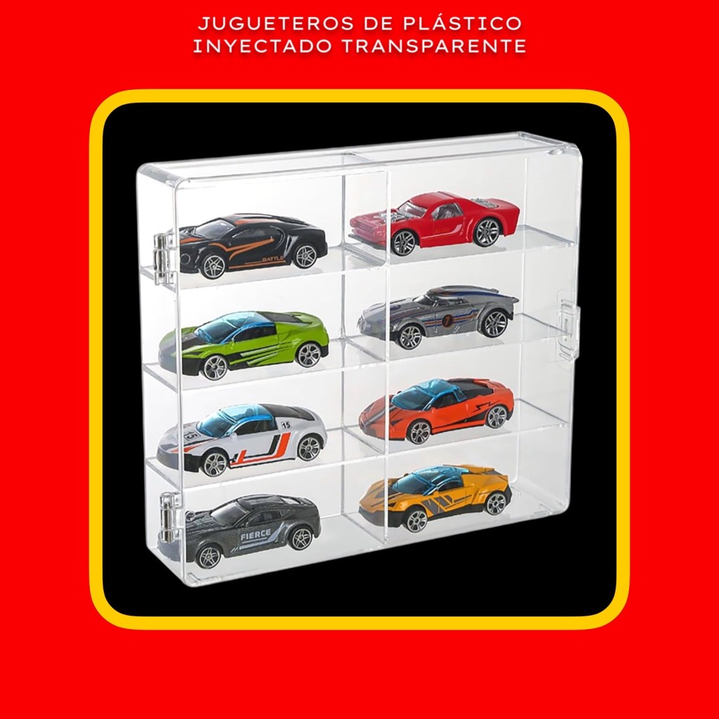 Cada caja mide 16.51 cm. x 19.05 cm. x 4.06 cm (6.5 x 7.5 x 1.6 pulgadas) y Tiene compartimentos de 8.89 cm x 3.81 cm x 3.81 cm (3.5 x 1.5 x 1.5 pulgadas), lo que las hace perfectas para organizar tanto autos como pequeños juguetes.