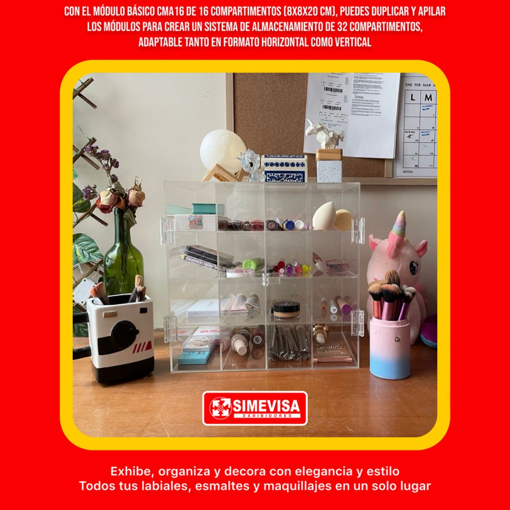 ✨ Organizador con 16 espacios (8x8x20 cm): Ideal para cosméticos, autitos o figuras coleccionables
 🚚Envío gratis en tu primera compra. 